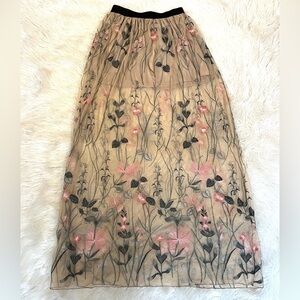 Floral Embroidered Mesh Overlay Maxi Skirt Short Mini Liner Flowy Festival